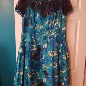 Eshatki teal/black print fit and flare dress